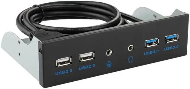 Main image of Amify 5.25 Inch Front Panel 4 Ports USB Hub w/ HD Audio Output Port & Microphone Input,2 Port USB 3.0 & 2 Ports USB 2.0 Hub w/ Stereo Audio Mic 5.25" CD-ROM Bay Bracket