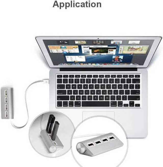 Alt view image 5 of 5 - Amify Premium 4 Port Aluminum USB 2.0 Hub with LEDs for Mac, MacBook Air Pro,Ultrabooks,Microsoft Surface RT,Laptops,Raspberry pi,and any PC
