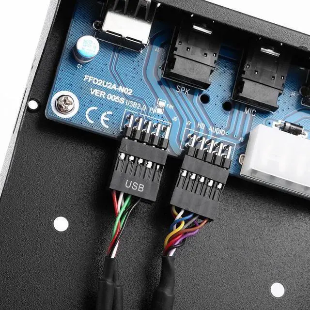 Alt view image 4 of 5 - Amify USB 2.0 2-Port 3.5 Inch Metal Front Panel Hub w/ HD Audio Output Port & Microphone Input,USB 10pin to 2 x Type A Female Splitter with Floppy Bay Bracket