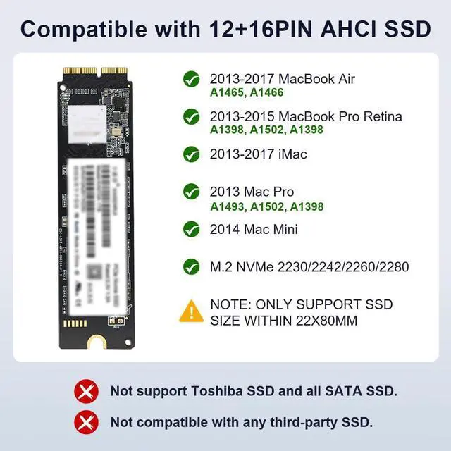 Alt view image 3 of 7 - USB C 3.2 SSD Enclosure for Apple Flash SSDs 12+16 PIN MacBook Pro,MacBook Air, Mac Pro, iMac from 2013 to 2017 Portable Storage SSD Enclosure Compatible with M.2 Nvme SSD with Adapter