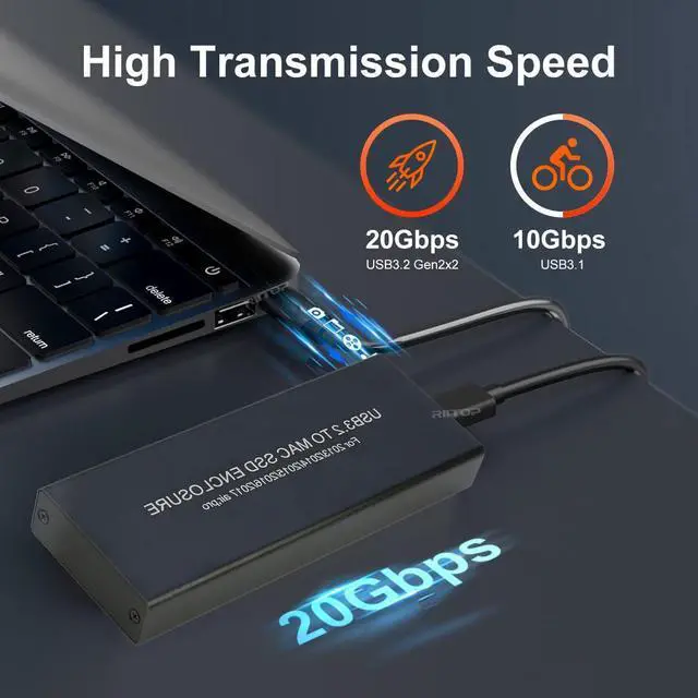 Alt view image 4 of 7 - USB C 3.2 SSD Enclosure for Apple Flash SSDs 12+16 PIN MacBook Pro,MacBook Air, Mac Pro, iMac from 2013 to 2017 Portable Storage SSD Enclosure Compatible with M.2 Nvme SSD with Adapter