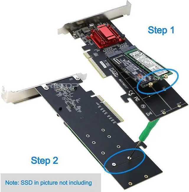 Alt view image 4 of 6 - Amify Dual NVMe PCIe Adapter, M.2 NVMe SSD to PCI-e 3.1 x8/x16 Card Support M.2 (M Key) NVMe SSD 22110/2280/2260/2242/2230