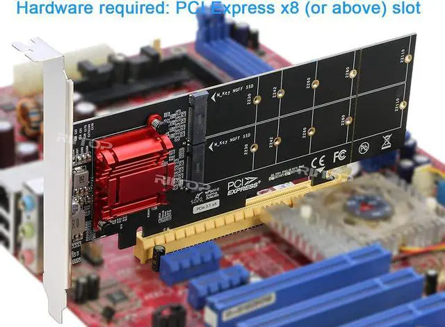 Alt view image 5 of 6 - Amify Dual NVMe PCIe Adapter, M.2 NVMe SSD to PCI-e 3.1 x8/x16 Card Support M.2 (M Key) NVMe SSD 22110/2280/2260/2242/2230