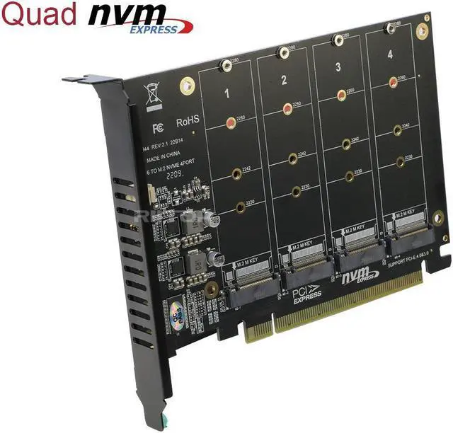 Main image of Amify Quad M.2 NVMe to PCIe Adapter Expansion Card (PCIe Bifurcation Motherboard is Required), Support 4* M.2 PCIe NVMe SSD