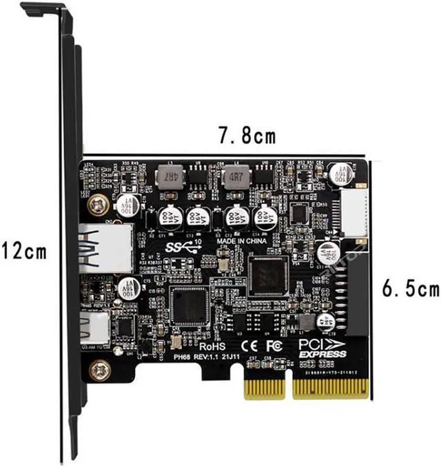Alt view image 7 of 7 - PCIE to USB 3.2 Gen 2 Expansion Adapter Card 10Gbps, PCI-e Express to USB A and USB C Controller Card with Internal Type-E and 19/20pin Header for Front Panel Mount