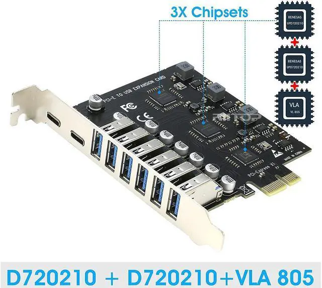 Alt view image 4 of 6 - Amify PCI-E to USB 3.0 Expansion Card (2X USB-C, 6X USB-A) ,PCIE Express USB3.0 Adapter Card 5Gbps for Desktop PC Host Card Support Windows 11/10/8/7/XP and MAC OS 10.8.2 Above (No power required)