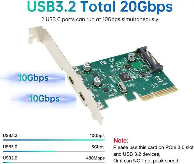 Alt view image 2 of 6 - Amify PCIE to 2 Port USB C Expansion Card Adapter 10Gbps, PCI-E Type C USB 3.2 Gen2 Controller Card with Low Profile Bracket for Windows 11/10/8/7/XP
