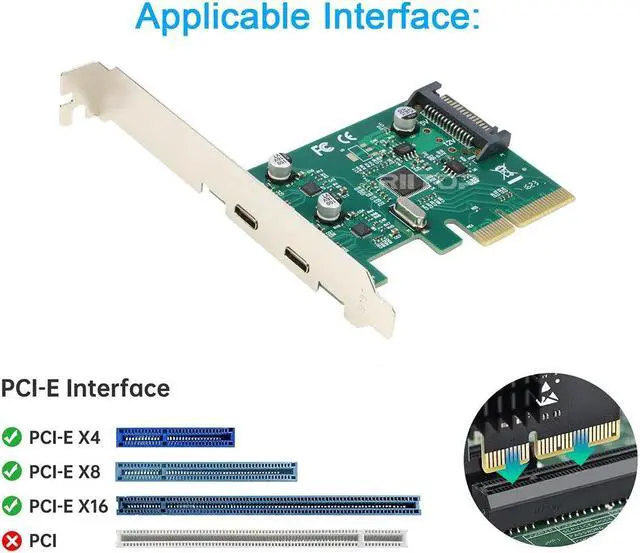 Alt view image 3 of 6 - Amify PCIE to 2 Port USB C Expansion Card Adapter 10Gbps, PCI-E Type C USB 3.2 Gen2 Controller Card with Low Profile Bracket for Windows 11/10/8/7/XP