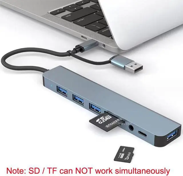 Alt view image 3 of 5 - Amify USB C HUB Docking Station for Dell/HP/Lenovo/Surface Laptop, 8 in 1 USB C Hub Adapter w/5Gbps USB3.0+3*USB2.0+USB C Data+SD/TF+Audio [SD/TF can NOT work simultaneously]
