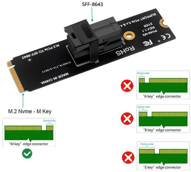 Alt view image 3 of 7 - Amify M-Key NVMe M.2 to SFF-8643 Adapter Expansion Card, MiniSAS to NVMe PCIe 4.0 Card for U.2 (SFF-8639) NVMe SSD - Support Intel 750 SSD