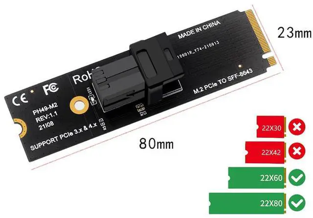 Alt view image 4 of 7 - Amify M-Key NVMe M.2 to SFF-8643 Adapter Expansion Card, MiniSAS to NVMe PCIe 4.0 Card for U.2 (SFF-8639) NVMe SSD - Support Intel 750 SSD