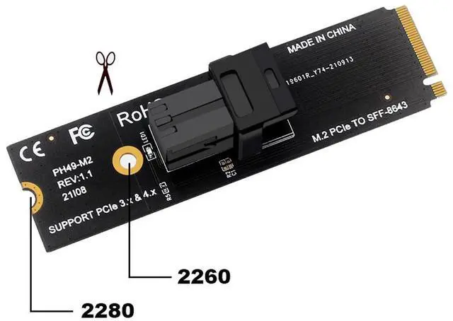 Alt view image 5 of 7 - Amify M-Key NVMe M.2 to SFF-8643 Adapter Expansion Card, MiniSAS to NVMe PCIe 4.0 Card for U.2 (SFF-8639) NVMe SSD - Support Intel 750 SSD