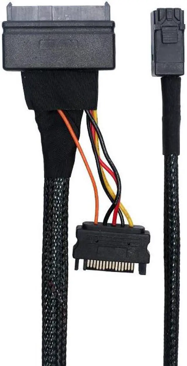 Alt view image 2 of 4 - Amify Internal 12G HD Mini SAS SFF-8643 to U.2 SFF-8639 NVMe PCIe SSD Adapter Cable with SATA Power for Mainboard Intel SSD 750 p3600 p3700 U2 SFF8639 - 1.64FT