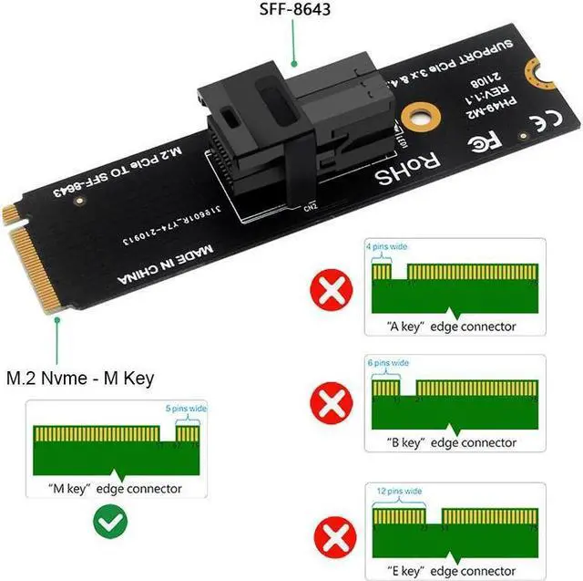 Alt view image 6 of 7 - Amify U.2 to M.2 NVMe M-Key NVMe Adapter,M2 to Mini SAS SFF-8643 Expansion Card w/ SFF8643 to SFF-8639 PCIe SSD Adapter Cable for Mainboard Intel SSD 750 p3600 p3700 - 3.3FT