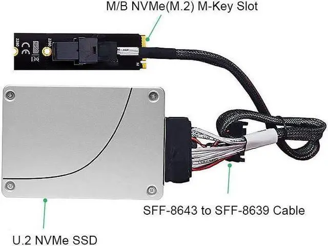 Alt view image 7 of 7 - Amify U.2 to M.2 NVMe M-Key NVMe Adapter,M2 to Mini SAS SFF-8643 Expansion Card w/ SFF8643 to SFF-8639 PCIe SSD Adapter Cable for Mainboard Intel SSD 750 p3600 p3700 - 3.3FT