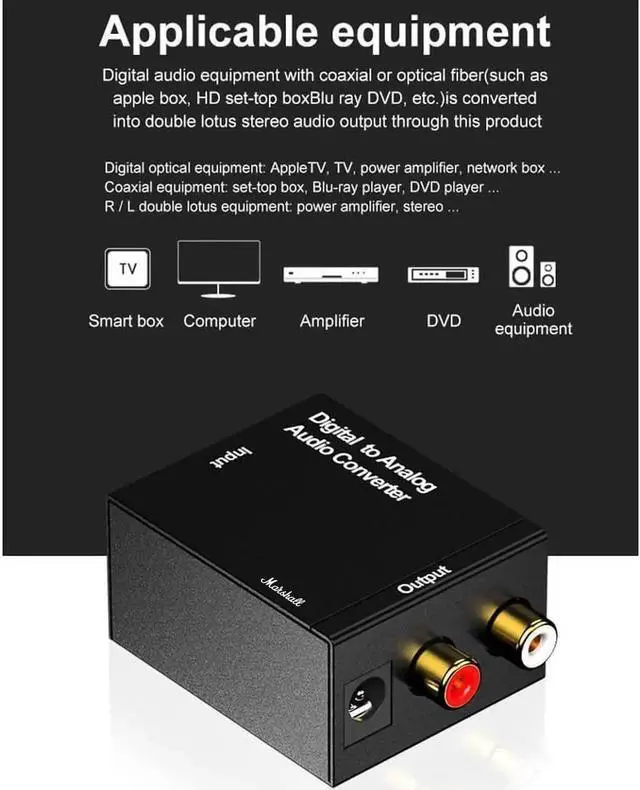 Alt view image 2 of 6 - Digital Optical Coaxial Toslink Signal to Analog Audio Converter Adapter RCA Digital To Analog Audio Converter Adapter usb