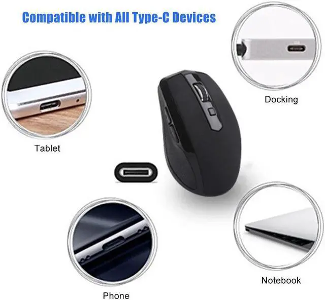 Alt view image 5 of 6 - 2.4 GHz USB Type C Wireless Mouse Ergonomic Mouse 800/1200/1600 DPI Mice for macbook Pro USB C Devices Office Mouse
