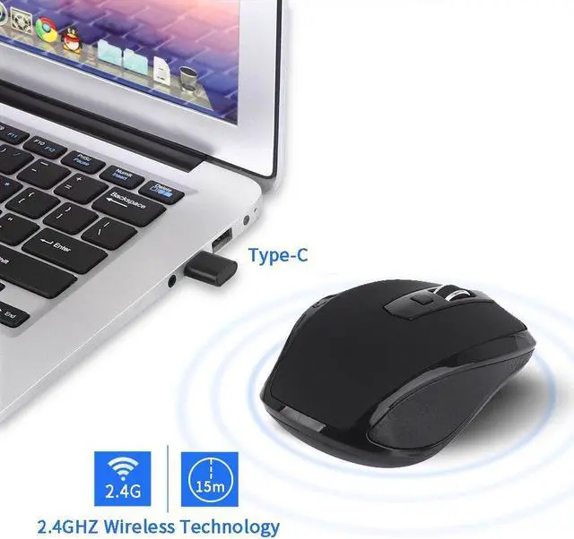 Alt view image 4 of 6 - 2.4 GHz USB Type C Wireless Mouse Ergonomic Mouse 800/1200/1600 DPI Mice for macbook Pro USB C Devices Office Mouse