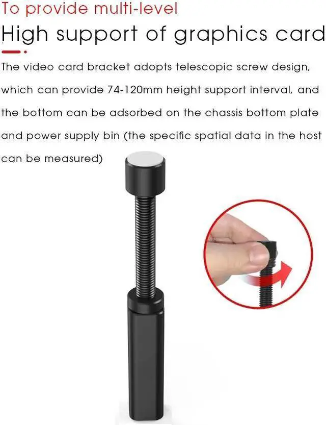 Alt view image 9 of 11 - Graphics Card GPU Brace Support Adjustable Aluminum Alloy Video Card Sag with Magnet Holder Bracket Jack Desktop PC Case   - 2.9-4.7"- L - Black