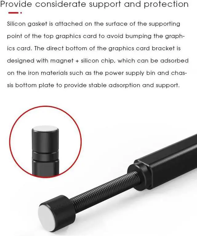 Alt view image 11 of 11 - Graphics Card GPU Brace Support Adjustable Aluminum Alloy Video Card Sag with Magnet Holder Bracket Jack Desktop PC Case   - 2.9-4.7"- L - Black