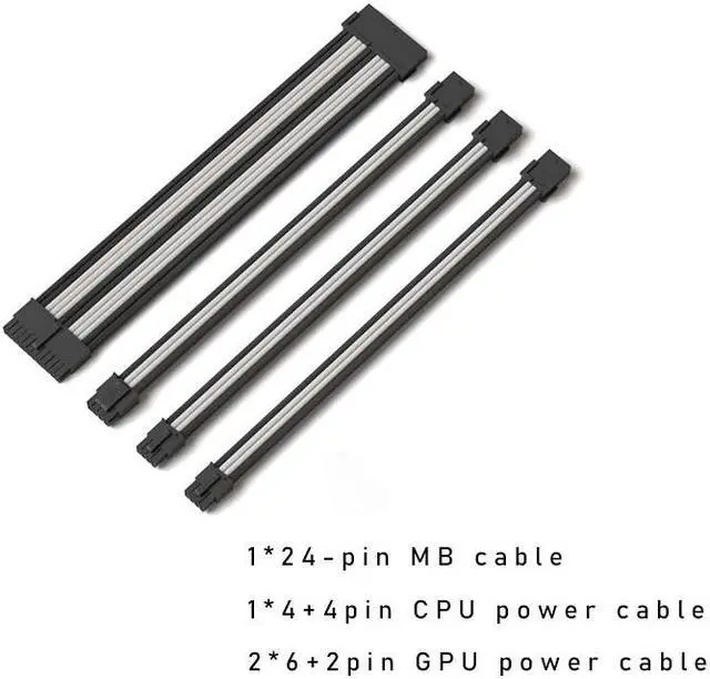 Main image of Mod Sleeved Cable, Black & Gray Power Supply Cable Extension Kit, 24PIN ATX, 4+4 PIN EPS, Dual 6+2 PIN PCIE(11.81")