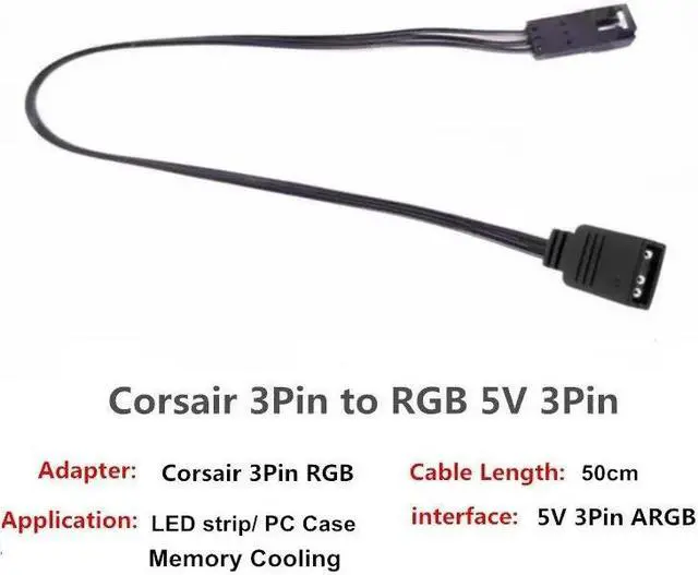 Alt view image 2 of 2 - Amify Corsair 5V 3-Pin ARGB to RGB 3Pin Male LED Adapter Cable for HD LL120 140 QL Fan 1.64ft
