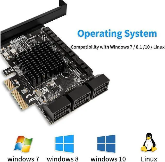 Alt view image 7 of 7 - Amify PCIe SATA Card 10 Port with 6 SATA Cables and 2 SATA Power Splitter Cables, SATA Controller Expansion Card with Standard Profile Bracket, 6Gbps PCIe to SATA 3.0 PCI-E X4 Host Controller Card