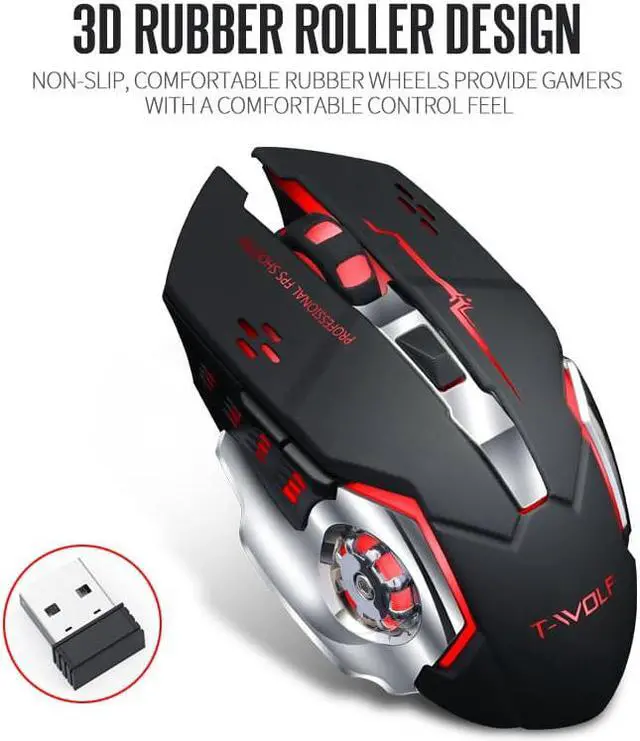 Alt view image 4 of 5 - Q13 Rechargeable Wireless Mouse Silent Ergonomic Gaming Mice 6 Keys RGB Backlight 2400 DPI for Laptop Computer Pro Gamer