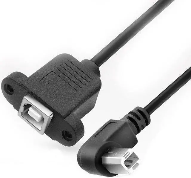 Main image of USB 2.0 Elbow B Male to Female Cable USB Type B Wire Socket Printer Panel Mount Extension Cable Screw Hole Connector 50cm 100cm