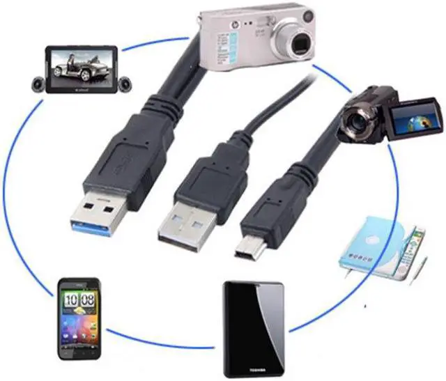 Alt view image 6 of 6 - USB 3.0 Type A With USB Power Supply To Mini 10Pin 10 Pin Cable Y Splitter 2 in1 USB3.0 Data Cable For HDD 60cm