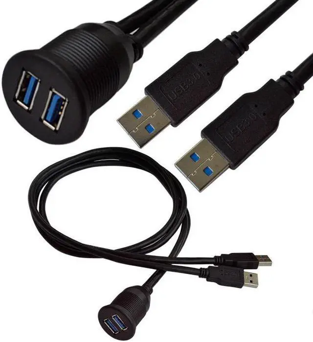 Alt view image 4 of 5 - 2 Ports Dual USB 3.0 Extension AUX Flush Mount Car Mount Extension Cable for Car Truck Boat Motorcycle Dashboard Panel 1M