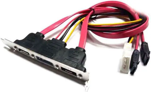 Alt view image 2 of 5 - Dual SATA to 2 Ports eSATA + 4 Pin IDE Power PCI Bracket Slot Cable