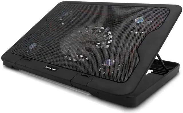 Alt view image 2 of 5 - Laptop Cooler Pad 14" 15.6" 17" With 5 Fans 2 USB Port Slide-proof Stand Cooler Notebook Cooling Fan With LED Light