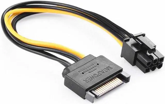 Alt view image 3 of 6 - Black 15 Pin SATA Power to 6 Pin PCI Express Riser Card Adapter Cable Power Supply Cable 20CM