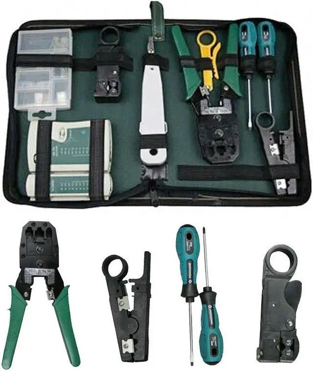 Main image of 9 Pcs Computer Network Maintenance Repair Tool Kit LAN Cable Cable Tester Wire Stripper Screwdriver RJ45 Connector Tools