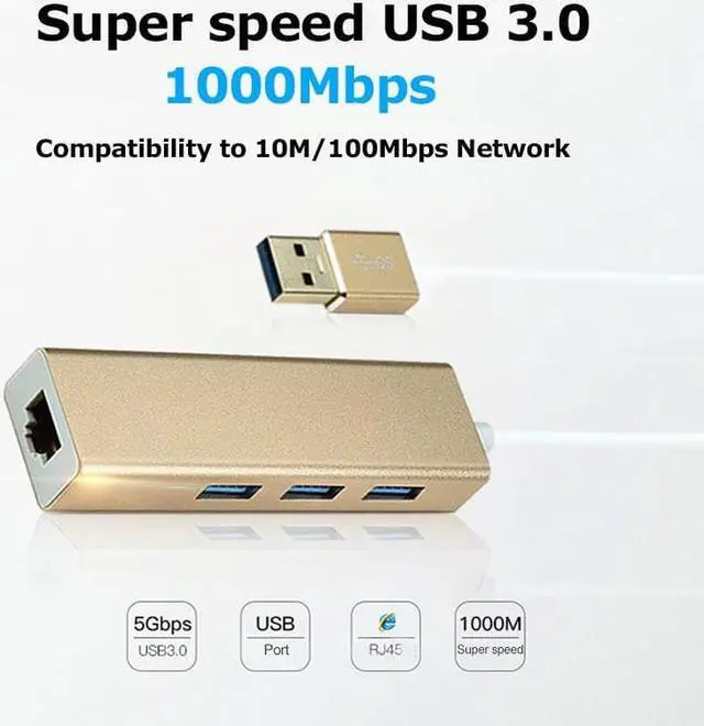 Alt view image 5 of 6 - USB3.0 Hub Gigabit Ethernet Network Adapter+3 Port Hub USB 3.0 To RJ45 10/100/1000M Lan Card For Macbook Windows 10