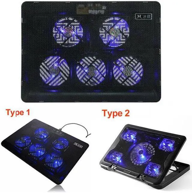 Main image of DC 5V LED 5 Fan Cooling Pad Cooler Laptop Cooling Pad Fan USB Port Cooling Stand Holder Cooler Radiator Notebook 14" 15.6" 17"