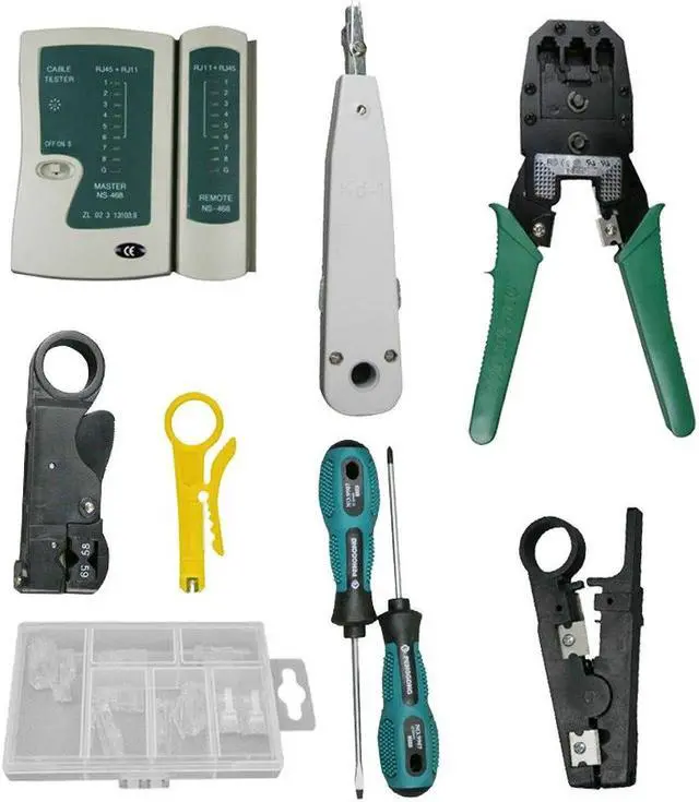 Alt view image 2 of 4 - 9 Pcs Computer Network Maintenance Repair Tool Kit LAN Cable Cable Tester Wire Stripper Screwdriver RJ45 Connector Tools