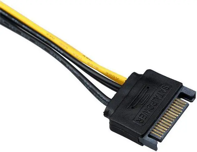 Alt view image 4 of 6 - Black 15 Pin SATA Power to 6 Pin PCI Express Riser Card Adapter Cable Power Supply Cable 20CM