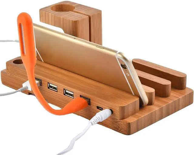 Main image of Fashion Multifunctional Bamboo USB Charging Dock Phone Tablet Holder Mount for Apple Watch Phone Holder