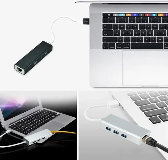 Alt view image 6 of 6 - USB3.0 Hub Gigabit Ethernet Network Adapter+3 Port Hub USB 3.0 To RJ45 10/100/1000M Lan Card For Macbook Windows 10