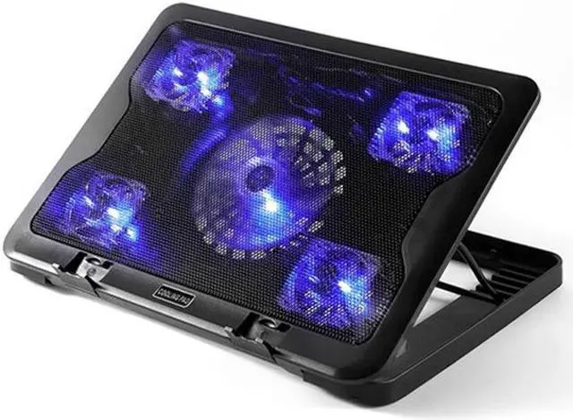 Main image of Laptop Cooler Pad 14" 15.6" 17" With 5 Fans 2 USB Port Slide-proof Stand Cooler Notebook Cooling Fan With LED Light