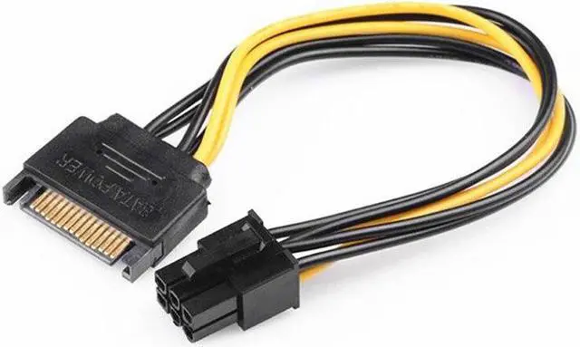 Alt view image 2 of 6 - Black 15 Pin SATA Power to 6 Pin PCI Express Riser Card Adapter Cable Power Supply Cable 20CM