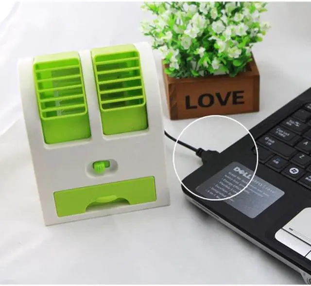Alt view image 2 of 2 - Mini Fashion USB Small Fan Cooling Portable Desktop Dual Bladeless for Air Conditioner