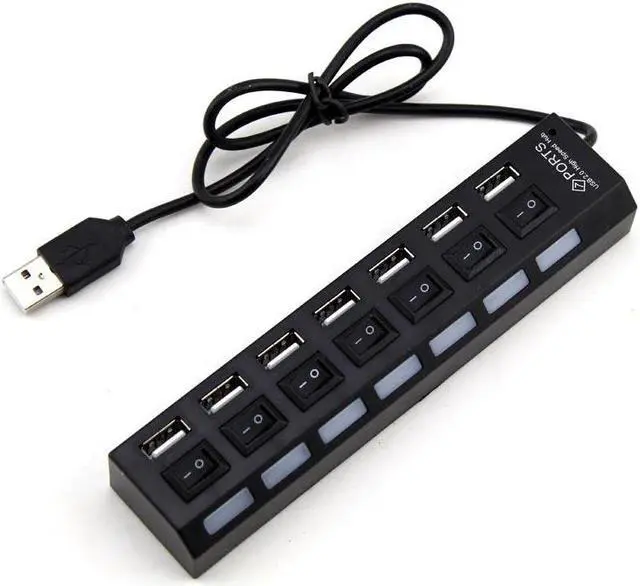 Main image of 7 Ports USB 2.0 hub LED USB2.0 High Speed 480 Mbps Adapter USB Hub With Power on off Switch For PC Laptop Computer