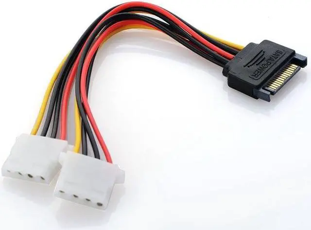 Alt view image 5 of 5 - 15 Pin SATA Male to 2 Female 4 Pin Molex Female IDE HDD Power Hard Drive Cable