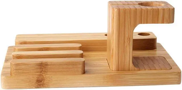 Alt view image 4 of 6 - Mobile Phone Desktop Holder Stand for iPad Tablet Bracket Real Bamboo wood Charging Stand for Apple Watch Pad Phone Tablet