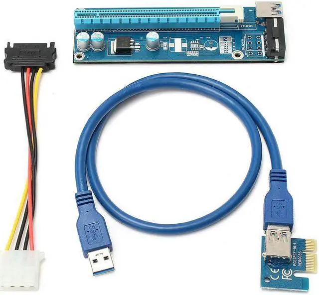Alt view image 3 of 3 - New 6pcs/lot Pci Express Riser Card Pci-e Extender 1X To 16X 60cm Usb 3.0 Cable Sata To 4pin Molex Power For Btc Miner Machine