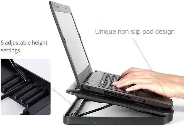 Alt view image 5 of 5 - Laptop Cooler Pad 14" 15.6" 17" With 5 Fans 2 USB Port Slide-proof Stand Cooler Notebook Cooling Fan With LED Light