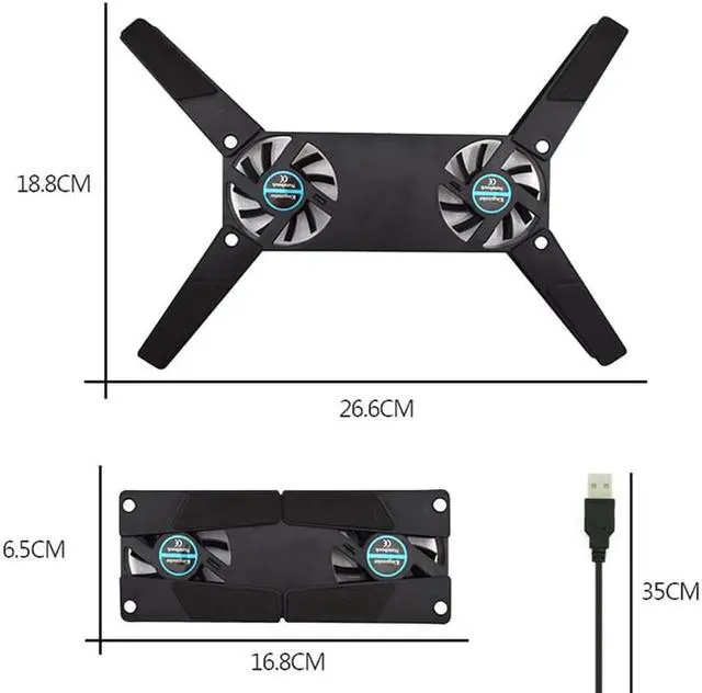Alt view image 3 of 4 - Rotatable USB Fan Laptop Cooling Pad 2 Fans Cooler Notebook Cooler Computer USB Fan Stand for 8-14 inches Laptop PC